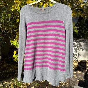 J. McLaughlin Gray and Fuscia Striped Sweater